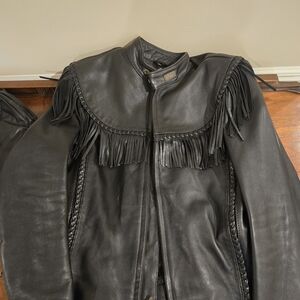 Harley-Davidson Black Leather Fringe Motorcycle Jacket